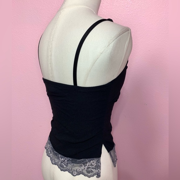 VTG 90s/Y2K Black Bustier Tank Top w/ Grey Lace Trim - Size 3 - Picture 5 of 9